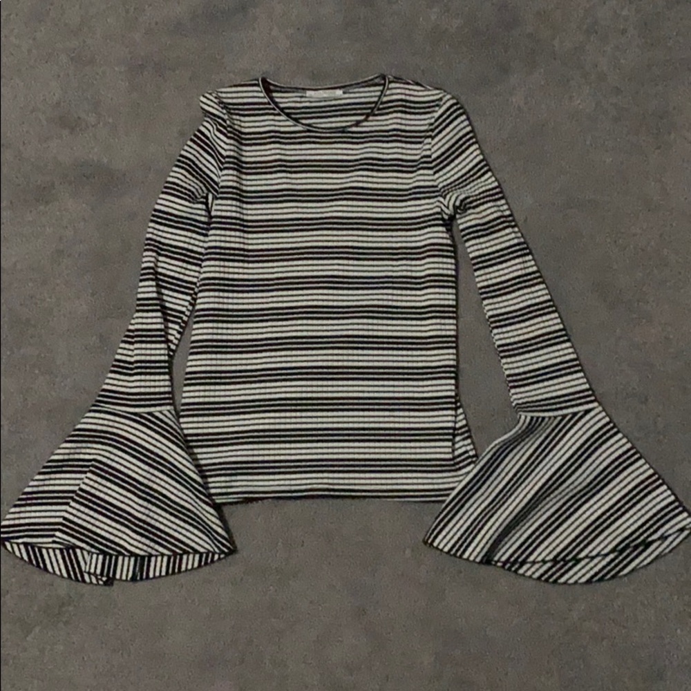 Zara Ribbed Striped Bell Sleeve Sweater